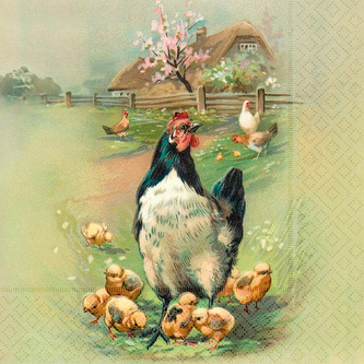 Papírový ubrousek Easter Hen & Chickens