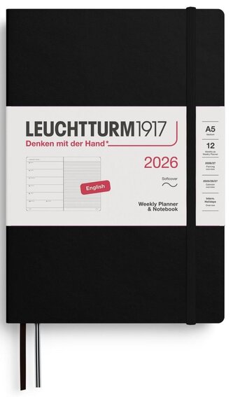 Weekly Planner & Notebook 2026 Medium (A5) Black