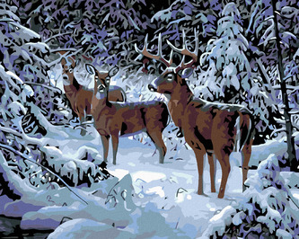 Malování podle čísel - JELEN S LANĚMI V ZIMĚ - 80x100 cm, bez rámu a bez vypnutí plátna