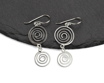Stříbrné náušnice visací dvě spirály