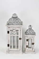 Dřevěná lucerna Lota bílá sada 2 ks