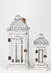 Dřevěná lucerna šedá s patinou, sada 2 ks